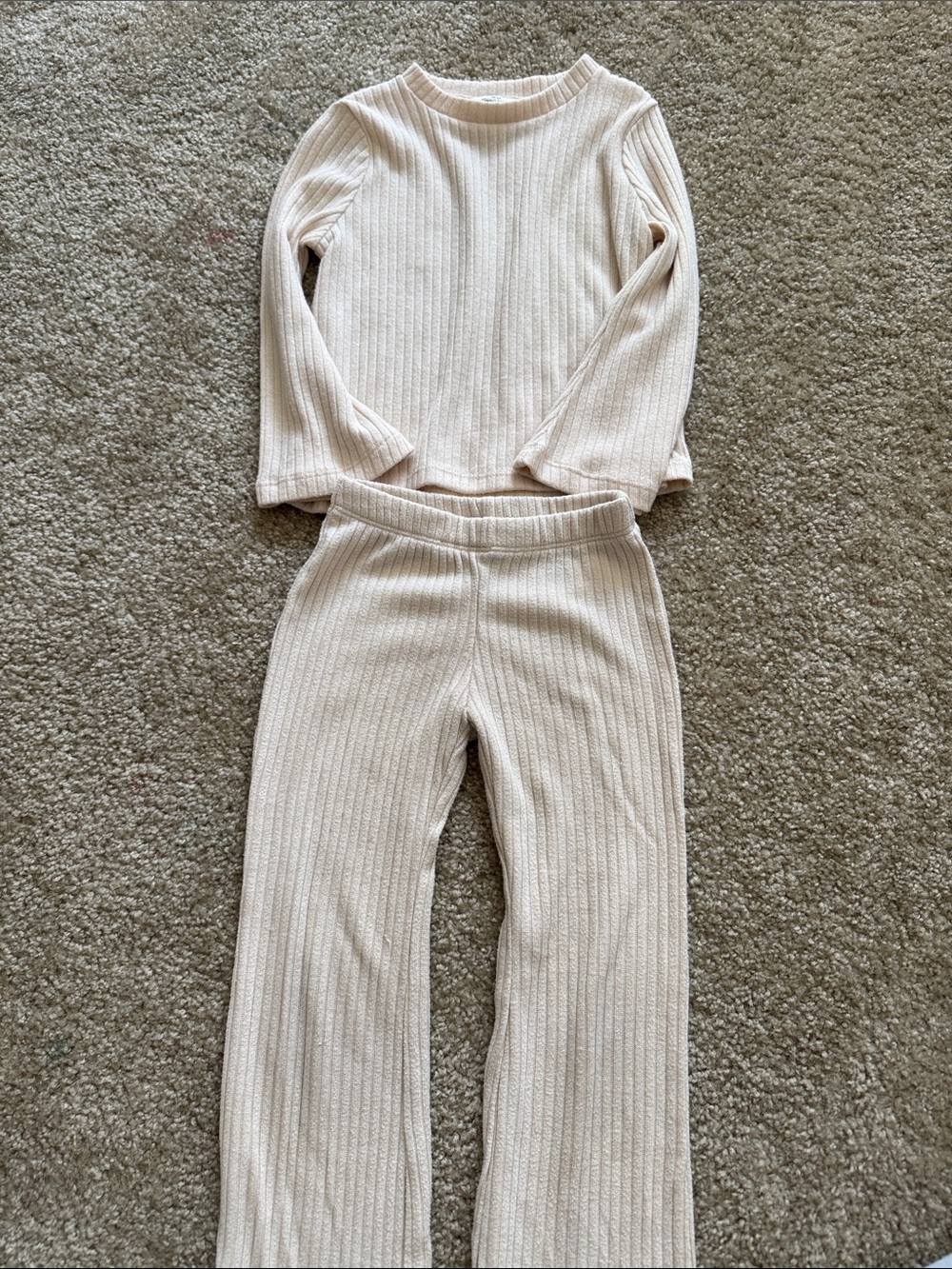 H&M Cream Ribbed Kids Pajama Set - Long Sleeve Top & Pants